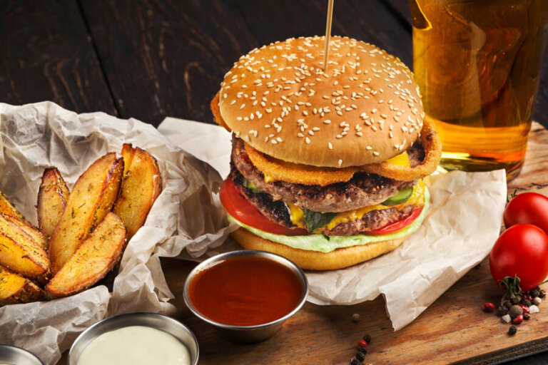 Burger and fries at the park restaurant